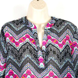 Discreet USA Women's Tunic Size XL Pullover High Low Hem Split V Neck Collar